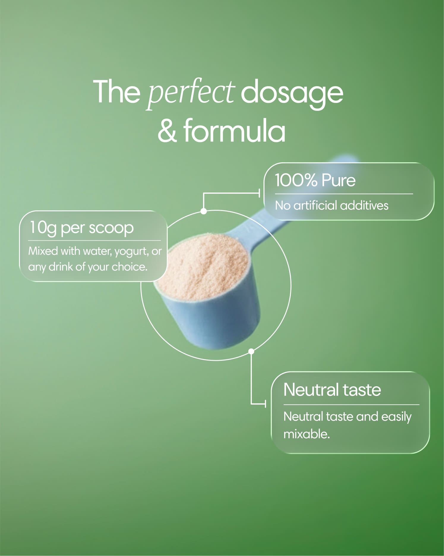 Clearly grass-fed collagen powder in a jar, showing the white collagen powder inside, on a neutral background.