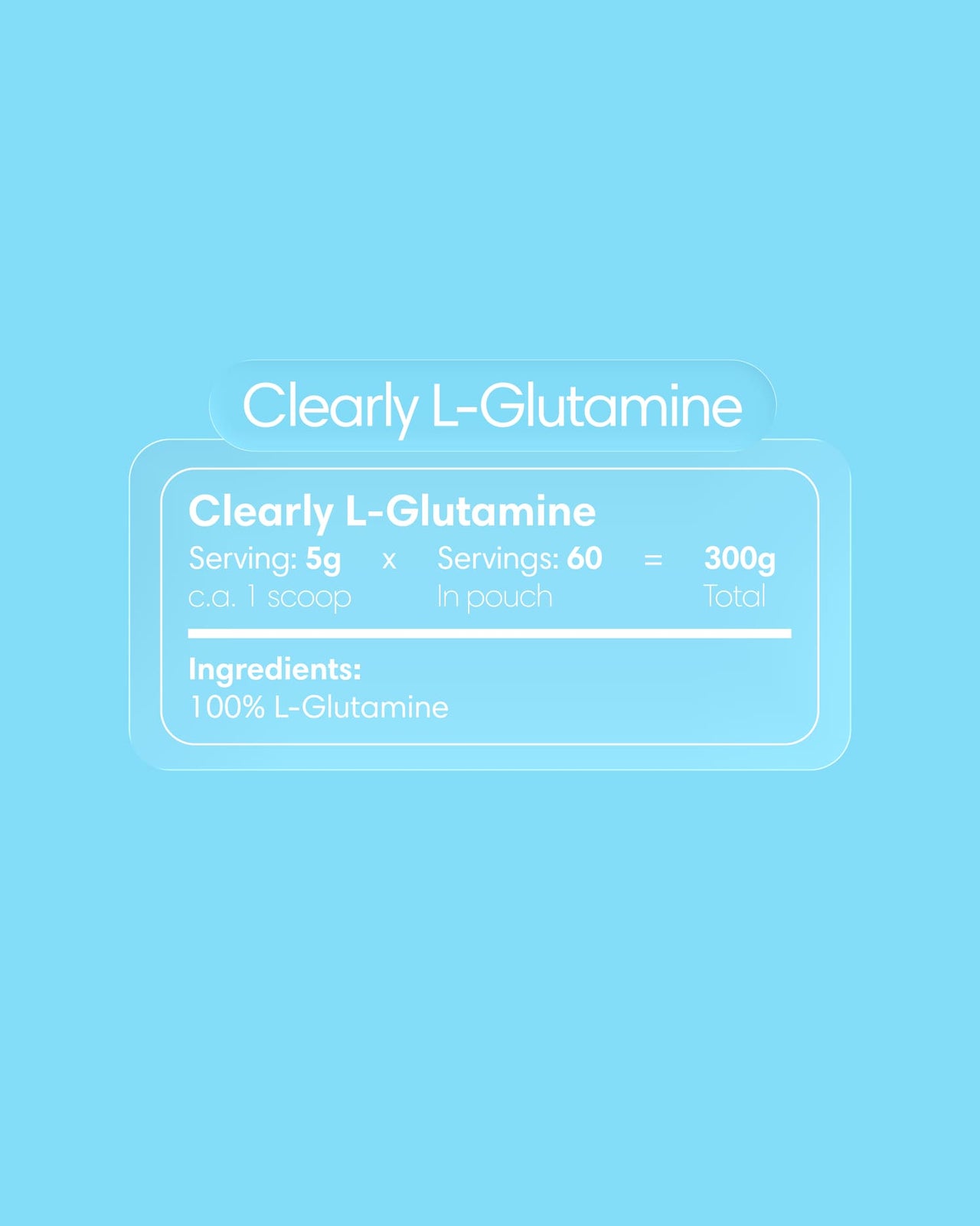 Clearly L-glutamine supplement bottle with label showing product details and branding, emphasizing dietary amino acid support.
