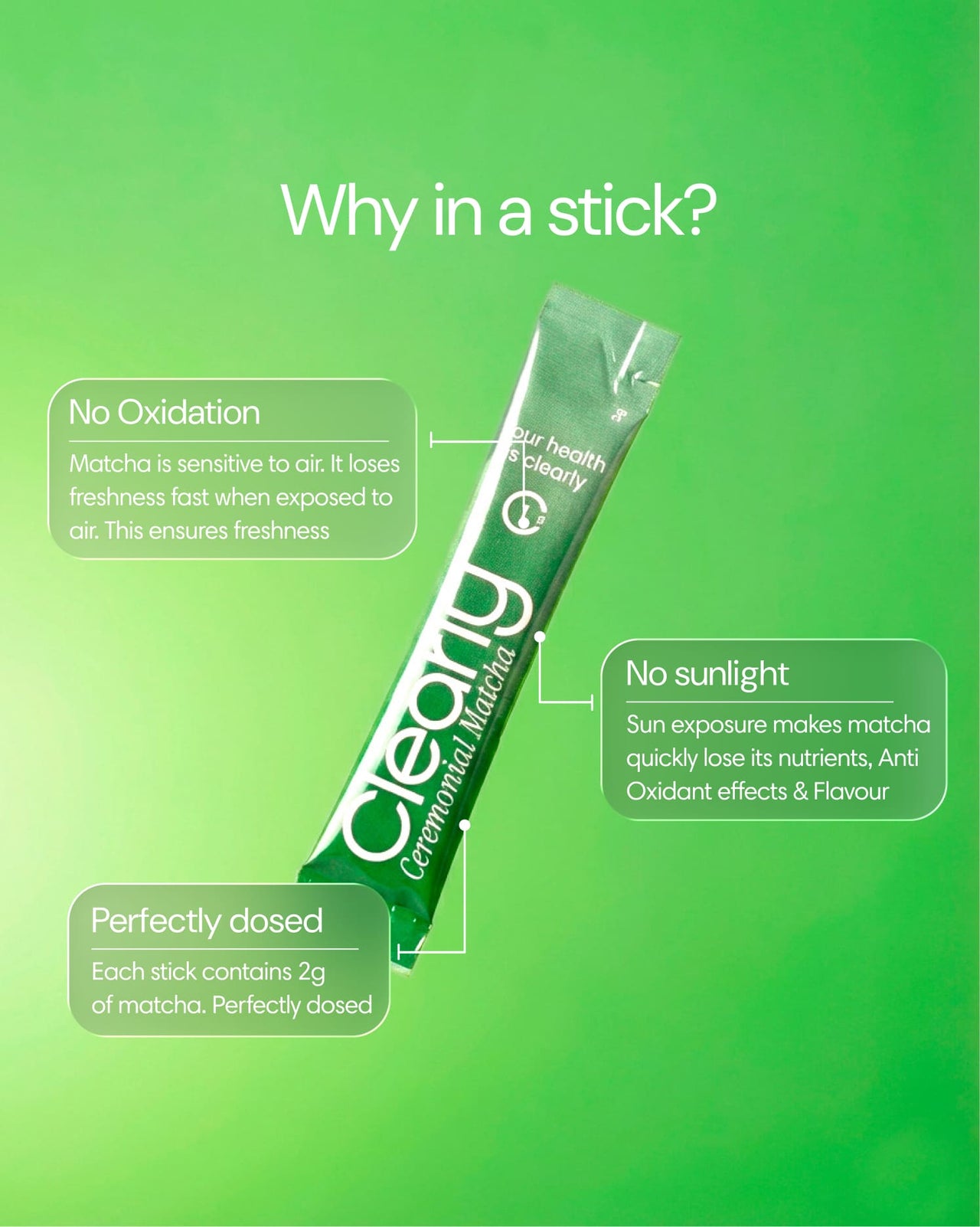 Clearly matcha sticks in a jar, featuring vibrant green powder and wooden sticks for traditional tea preparation.
