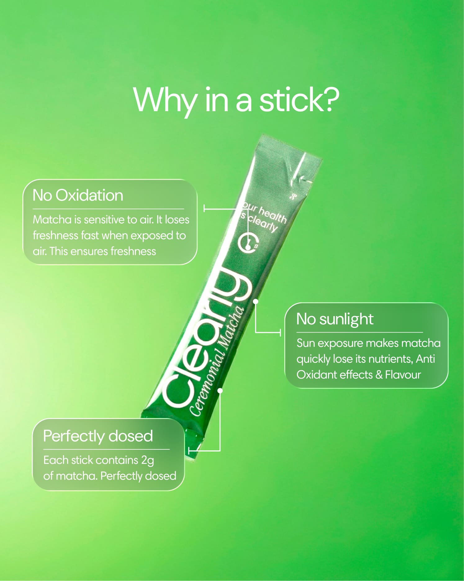 Clearly matcha sticks in a jar, featuring vibrant green powder and wooden sticks for traditional tea preparation.