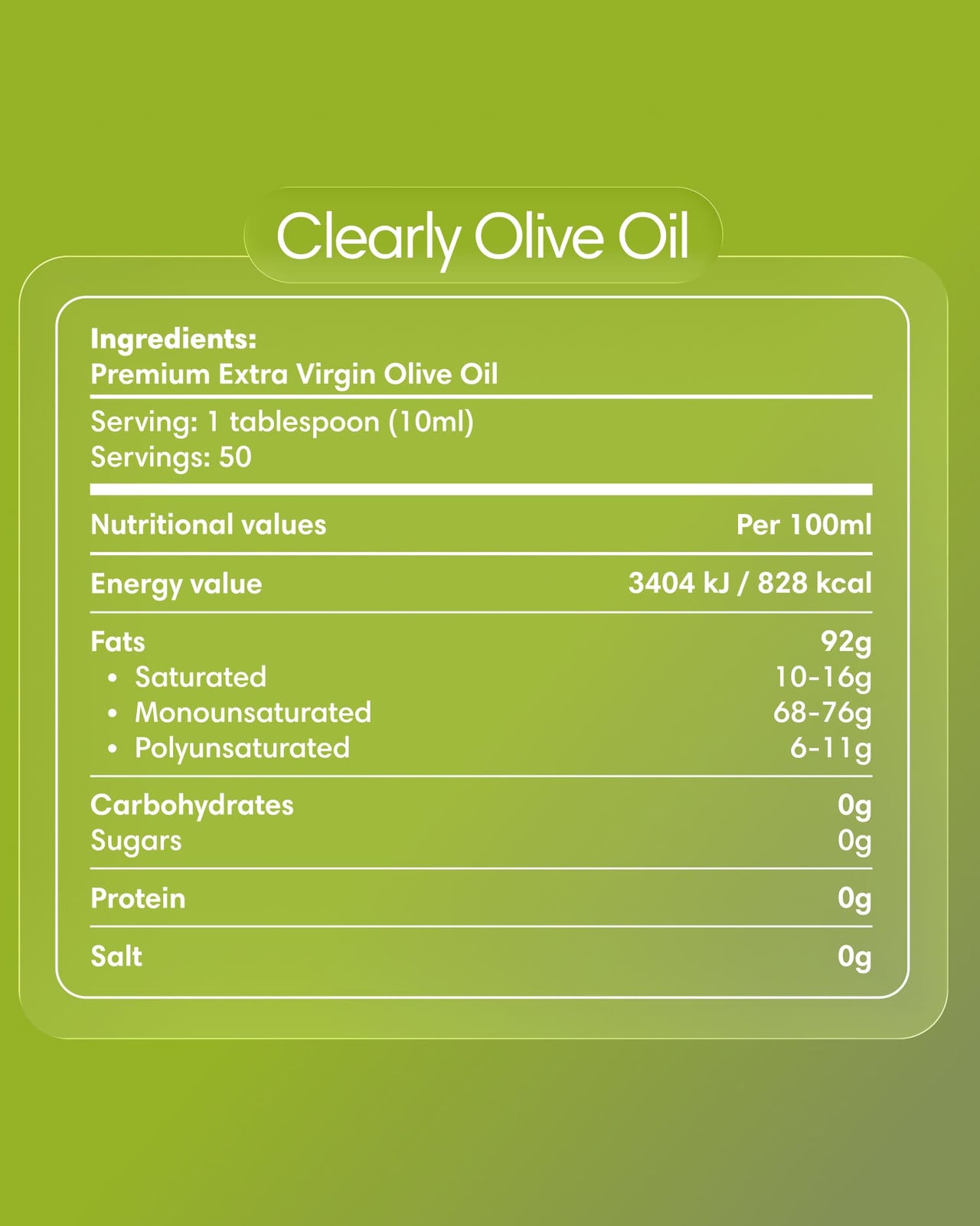 Clearly Extra Virgin Olive Oil bottle with label, showcasing rich gold color and branding on a dark background.