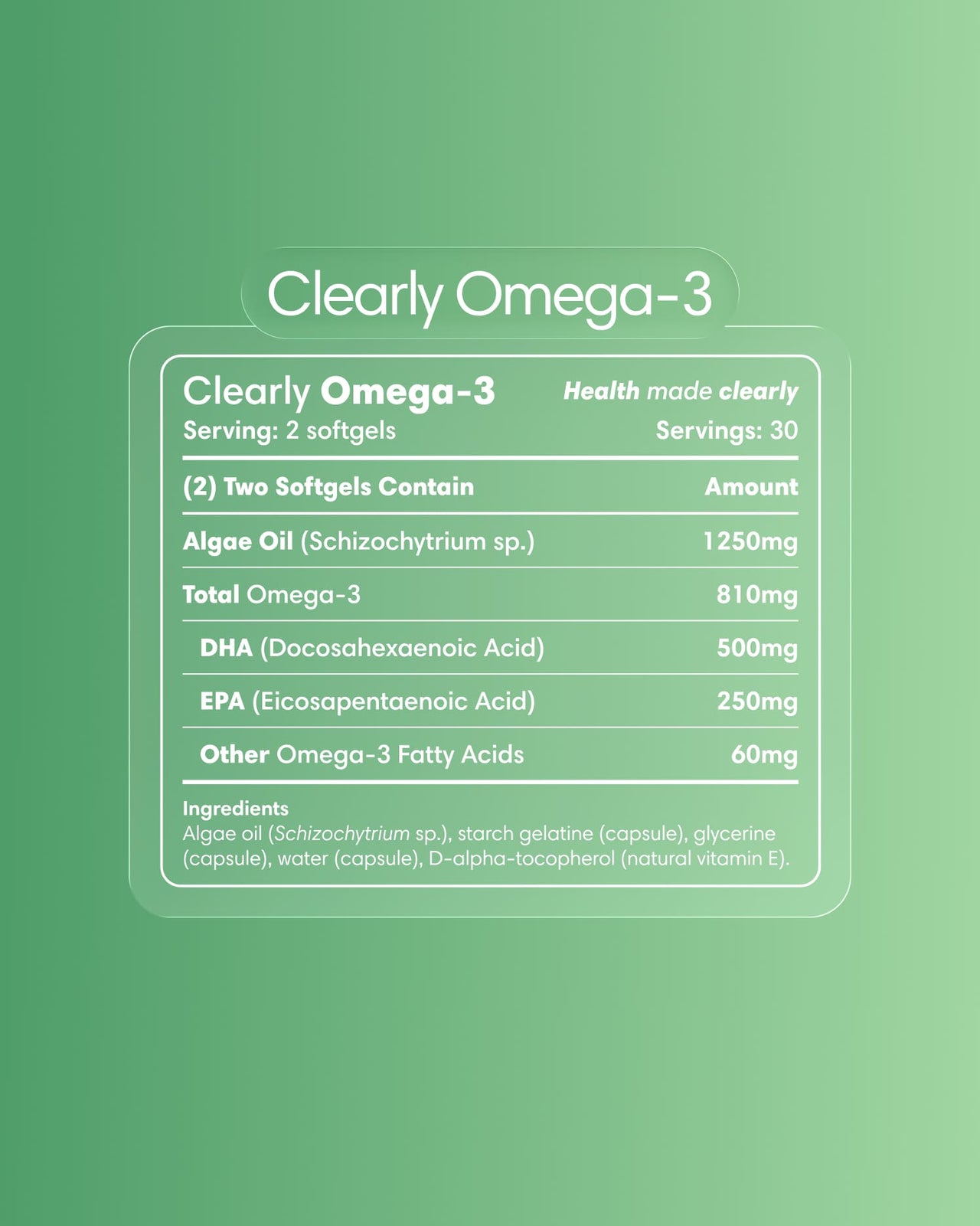 Clearly Omega-3 supplement bottle with label showing fish oil capsules and product details for healthy heart support.