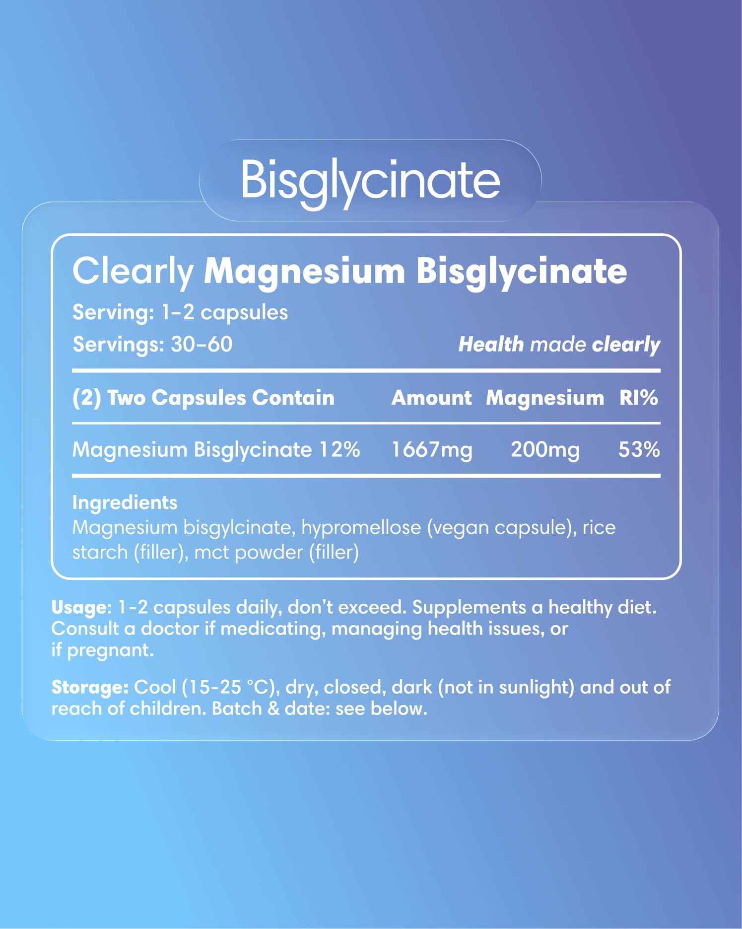 Clearly Magnesium Bisglycinate supplement label showing product name and ingredients on the bottle.
