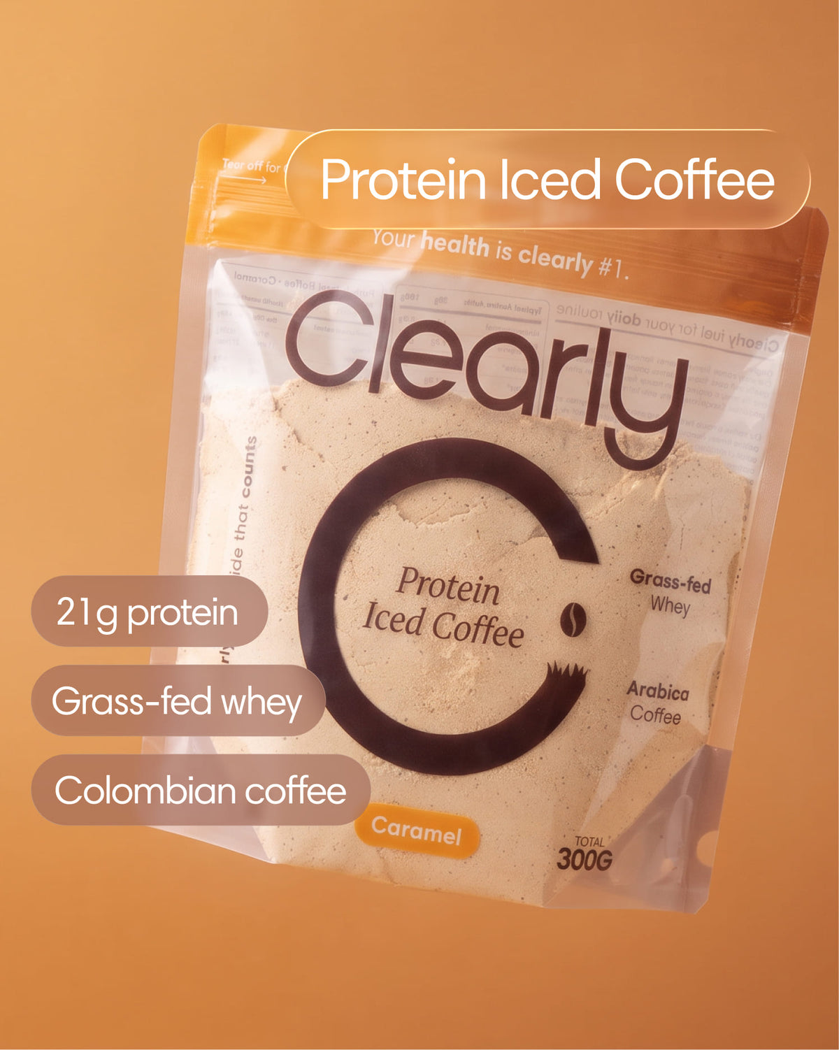 Clearly Protein Iced Coffee bottle with label visible, featuring a sleek design and cold brew coffee image on the front.