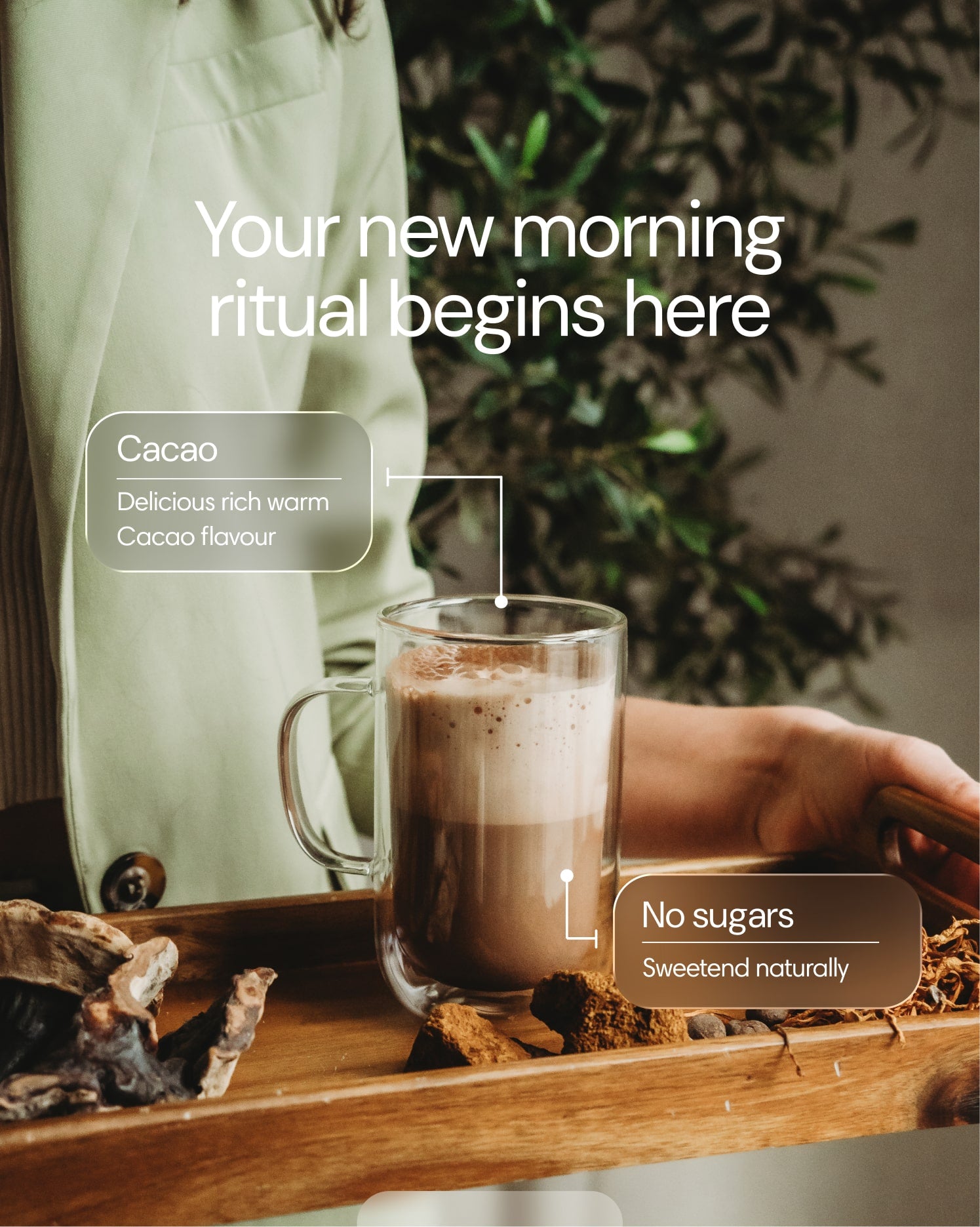 Clearly Not Coffee powder in a jar, showing the beige powder texture on a neutral background.
