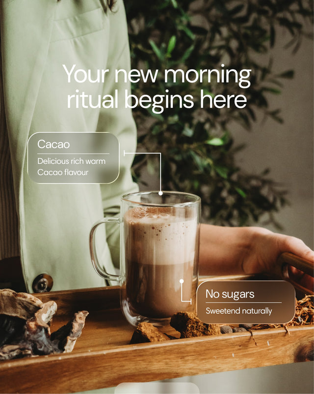 Clearly Not Coffee powder in a jar, showing the beige powder texture on a neutral background.